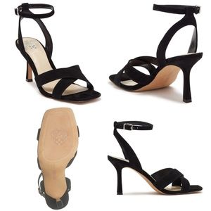 Vince Camaro Evinda Black Leather Stiletto Sandal